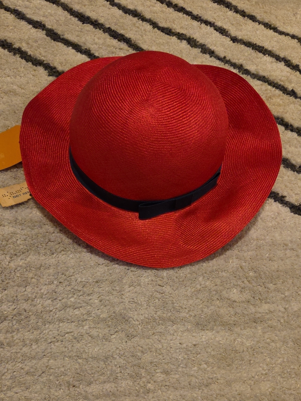 Liz Claiborne Red Straw Sun Hat with Black Ribbon